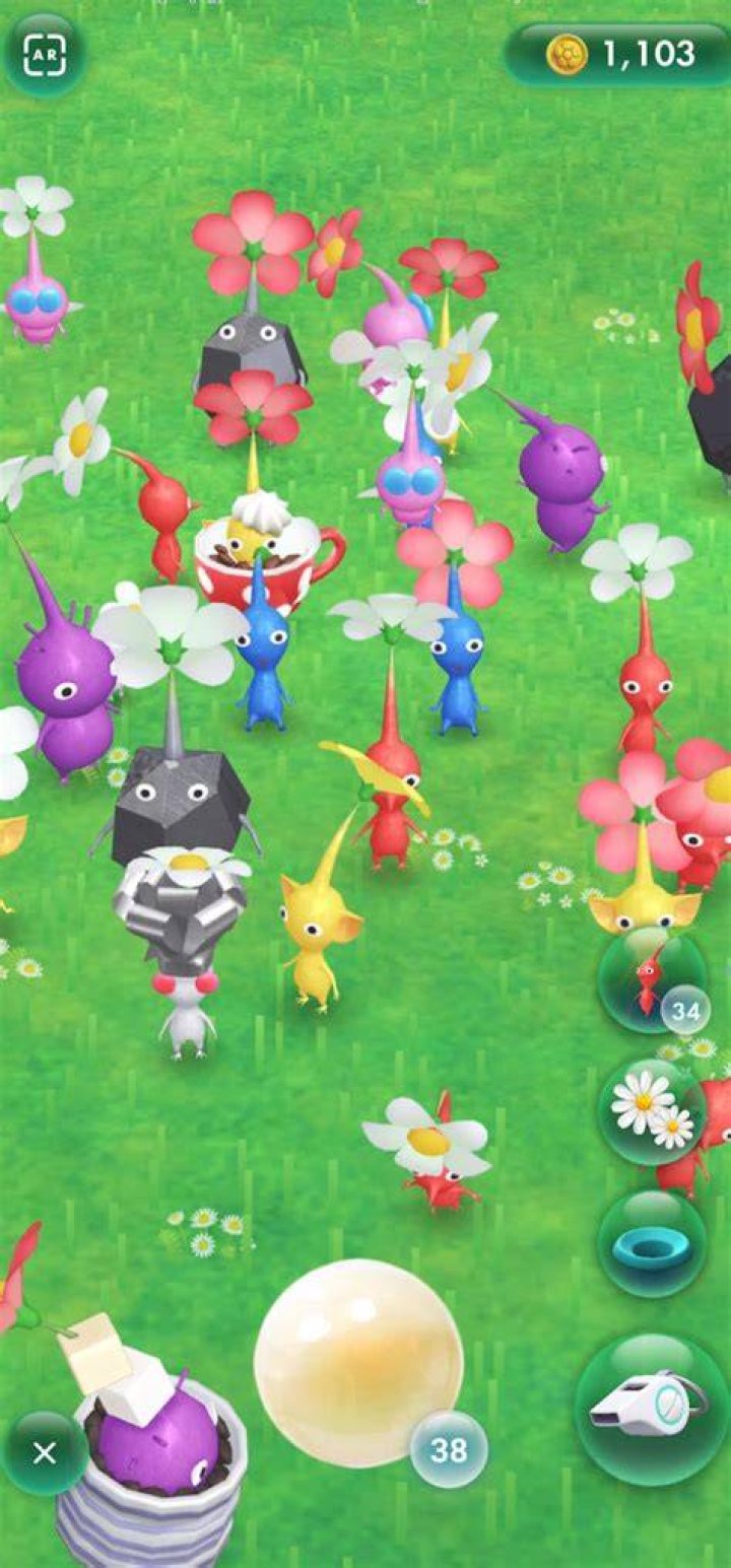 Screenshot from Pikmin Bloom, showing a large flower sprouting in the world